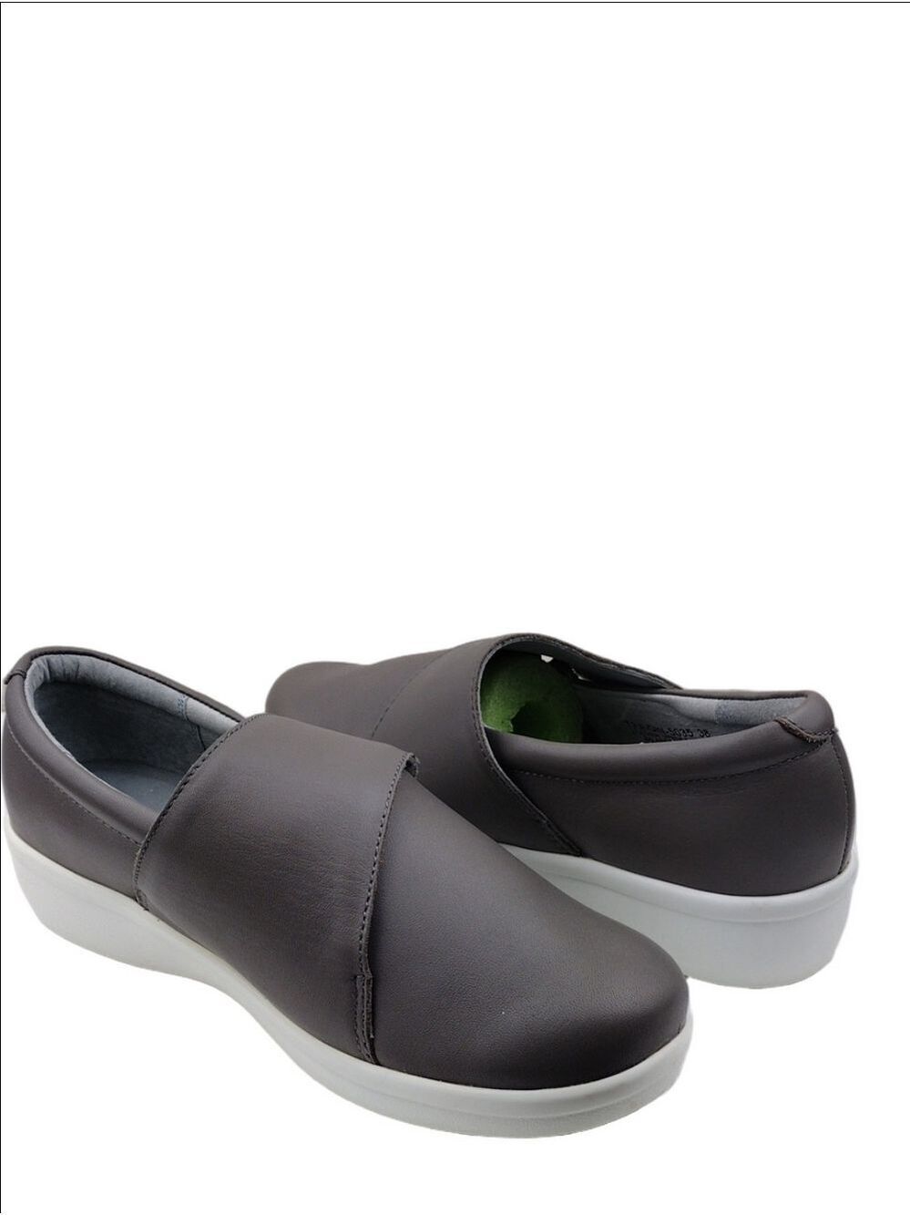 Traq by Alegria Qin Grey Leather Hook Loop Fastener Upper Slip On Sneaker Shoe